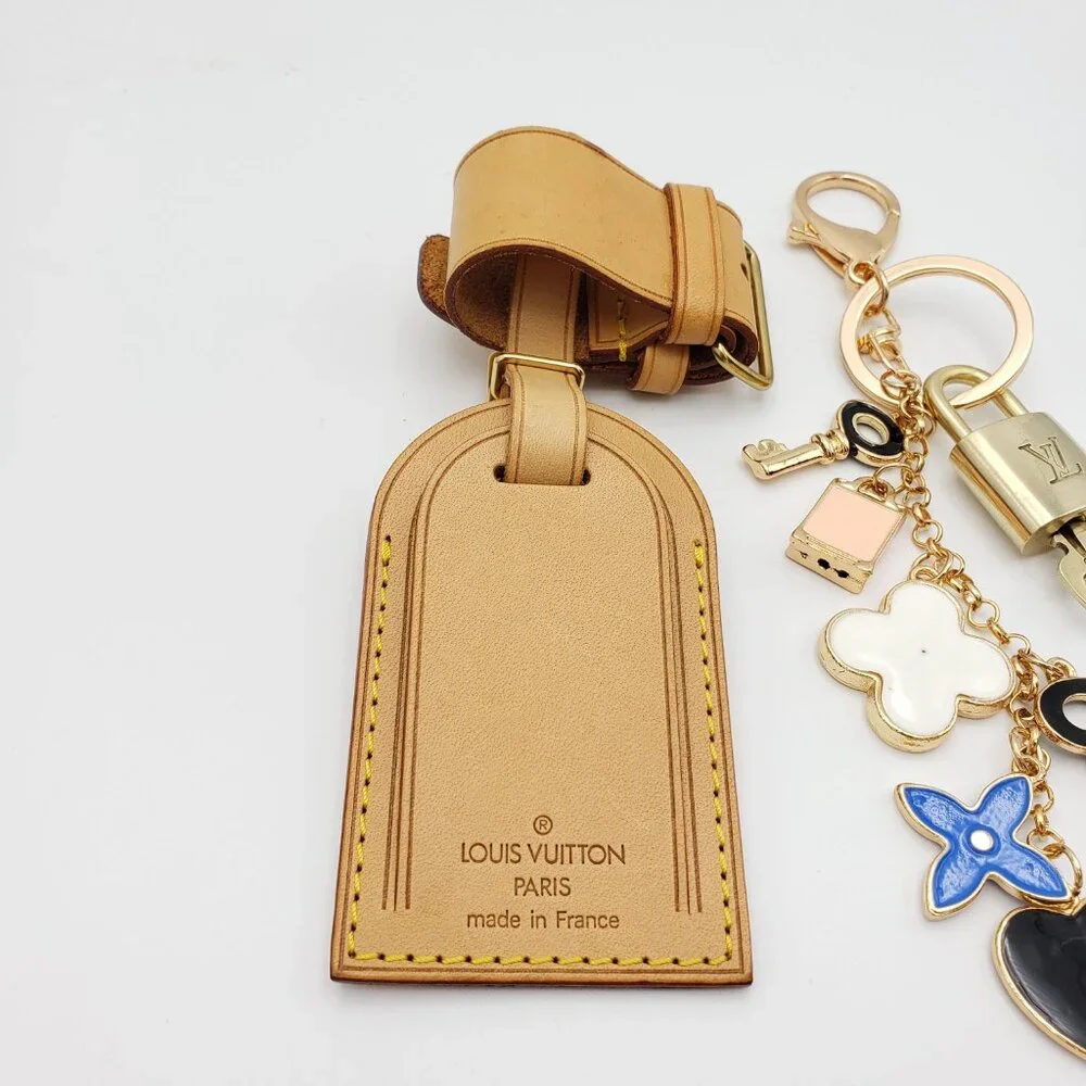 Authentic Louis Vuitton Luggage Nametag and Gold Padlock with Unbranded Keycharm